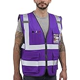 Dib Safety Reflective Vest ANSI Class 2, High Visibility Vest with Pockets and Zipper, Construction Work, Hi Vis