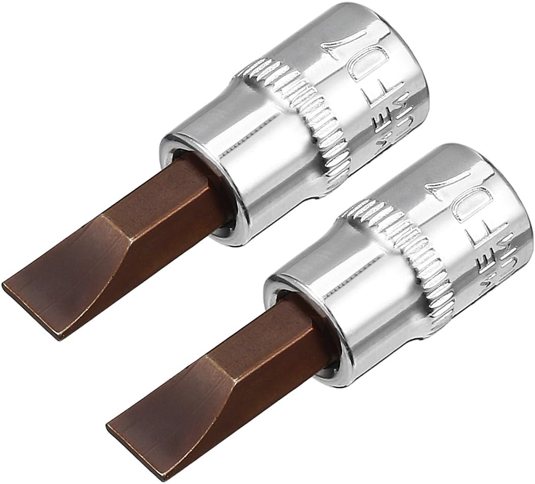 Sourcingmap 2pcs 1/4" Drive x 7mm Slotted Bit Socket, S2 Steel Bits CR-V Sockets 1.5" Length Use with Ratchet Wrench