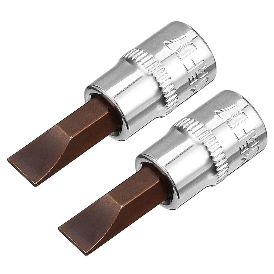 Sourcingmap 2pcs 1/4" Drive x 7mm Slotted Bit Socket, S2 Steel Bits CR-V Sockets 1.5" Length Use with Ratchet Wrench, Slide Bar, Extension Rod