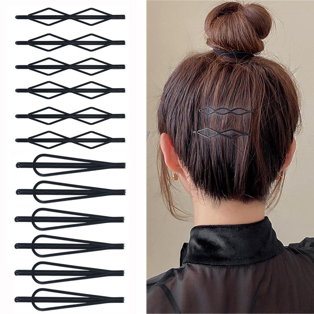 12PCS 2 Styles Black Bobby Pins Vintage Hair Clips Mini Hair Styling Pins Minimalist Hair Decorative Invisible Bangs Clip for Women Girls(2.7Inch)