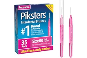 Piksters Interdental Brushes, 35 pk, Size 00, Interdental Tooth Brush for Extremely Tight Gaps, Gum Soft Bristles for Plaque Removal, Safe for Braces