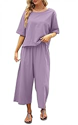 Nfsion Womens Summer 2 Piece Outfits Crewneck Half