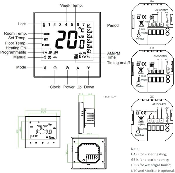 BecaSmart Serie 1000 3A LCD Touchscreen Kesselheizung Intelligente Programmiersteuerung Thermostat mit WIFI Verbindung Kesselheizung WeiWIFI