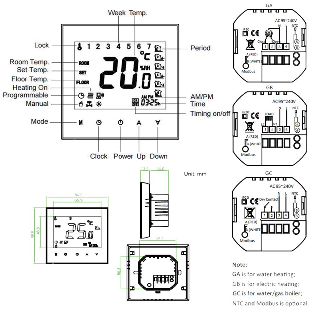 BECA 1000 Series 6A LCD Touch Screen Electric Heating Intelligent