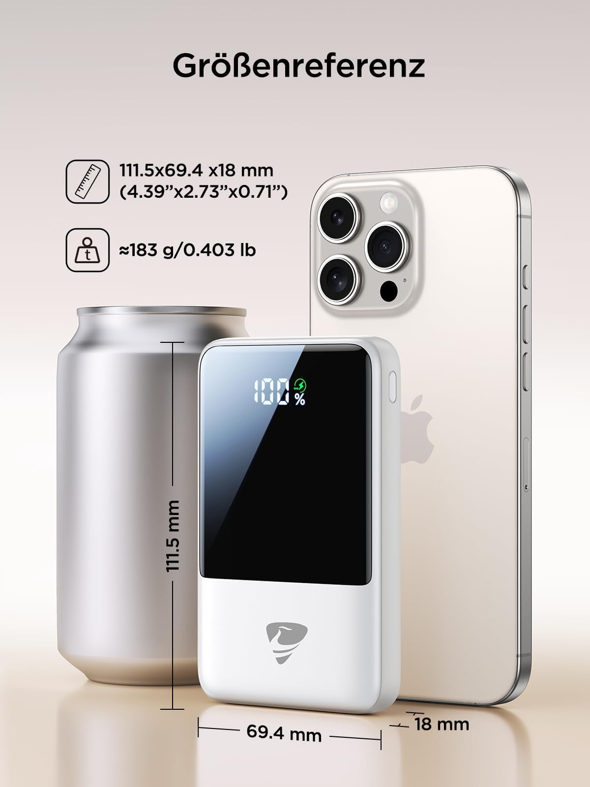 Aioneus Power Bank, Powerbank 10000mAh mit integrierte Kabel (USB-C + Lightning) - 22.5W PD Schnellladung Externe Handyakku für iPhone 17/16/15/14/13/12/11, Samsung Galaxy, iPad 2