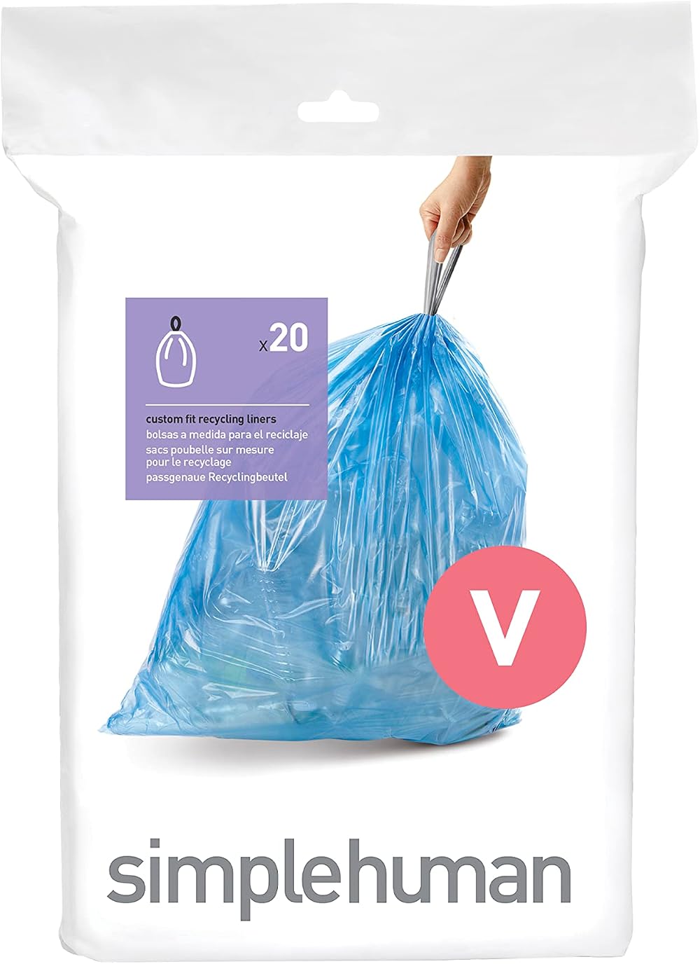 simplehuman CW0298 Code V Custom Fit Bin Liners Blue, Pack of 20