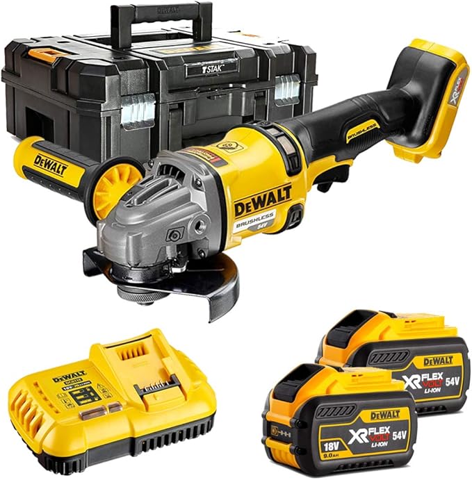 Dewalt DCG414 54V Flexvolt Angle Grinder with 2 x 9.0Ah Batteries