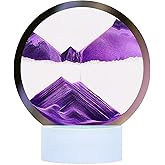 Moving Sand Art Picture Round Glass 3D Deep Sea Sandscape in Motion Display Flowing Sand Frame, Large Desktop Art Toys, Home & Office Desktop Decorations(Purple, Button-Crotrol)