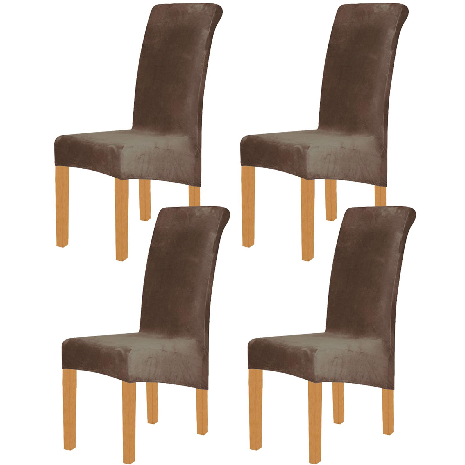 ele ELEOPTION Spandex Velvet Stretch Large Size Chair Covers Removable Dining Chair Slipcovers Washable Chair Covers for Dining Room, Hotel, Banquet (No chairs) (Coffee, Pack of 4)