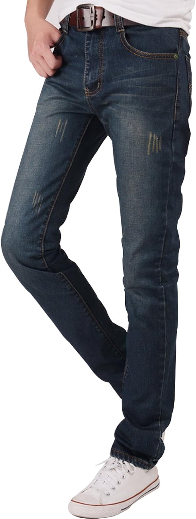 Amazon ホンモーク Homaok ジーンズ メンズ デニム スキニー パンツ ストレート 38 ダークブルー ジーンズ 通販