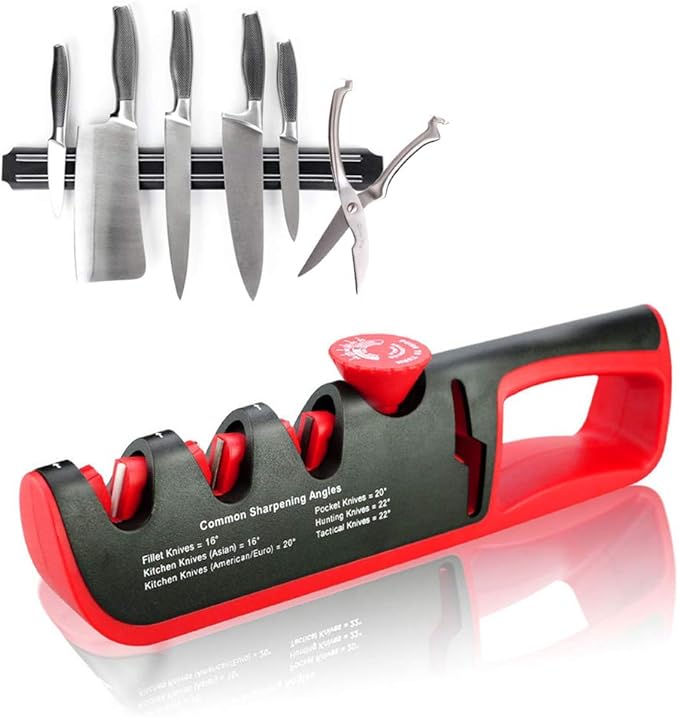 Knife Sharpener Scissor Sharpener, Kitchen Sharpener 4 in 1 NonSlip Base with Adjustable Angle