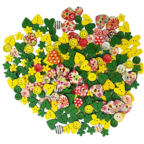 Happlee 100Pcs Wooden Buttons in Bulk Mixed Colors & Shapes, Wood Sewing Buttons for Sewing, Collections, Arts & Crafts Projects, Scrapbooking, DIY Decoration and More(Colorful)