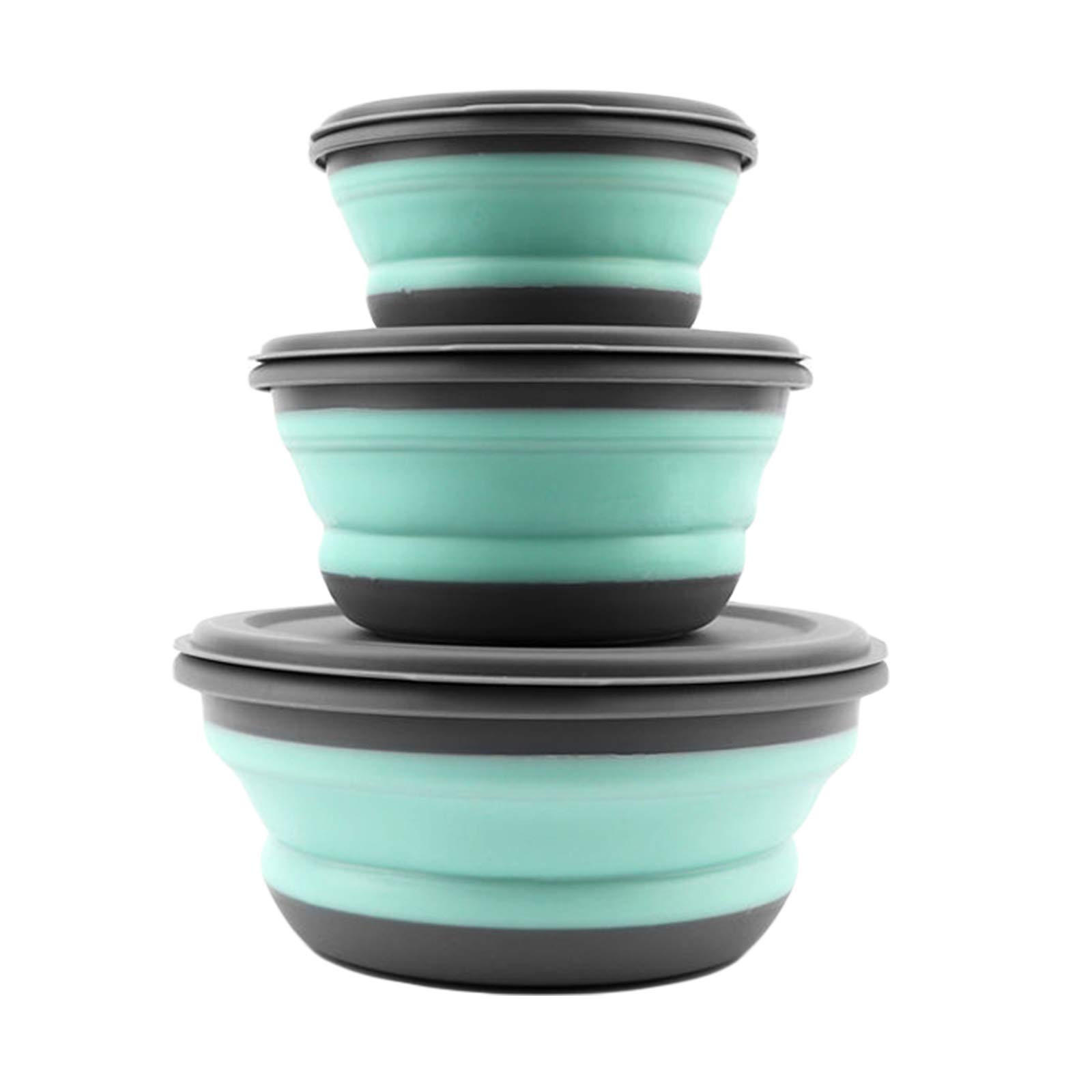 DragonX2 Silicone Bowl Camping Foldable Bowl Set with Lid 3 PCS Salad Lunch Box for Outdoor Camping Hiking Outdoor Collapsible Silicone Bowl Set