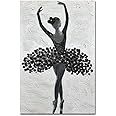 Paimuni Ballet Textured Wall Art Black and White Dancing Girl in 3D Floral Dress Painting for Living Room Bedroom Wall Decor 24x36 Inch