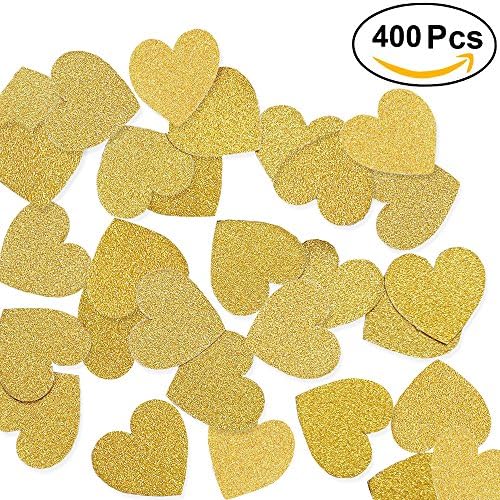 Aonor 2 Packs Glitter Gold Hearts Confetti for Table Decor, Wedding, Engagement Party Decorations, 1.2" in Diameter, Total 400pcs