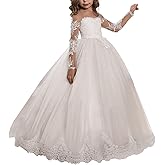 Abaowedding Lace Embroidery Sheer Long Sleeves Kids Trailing Gowns