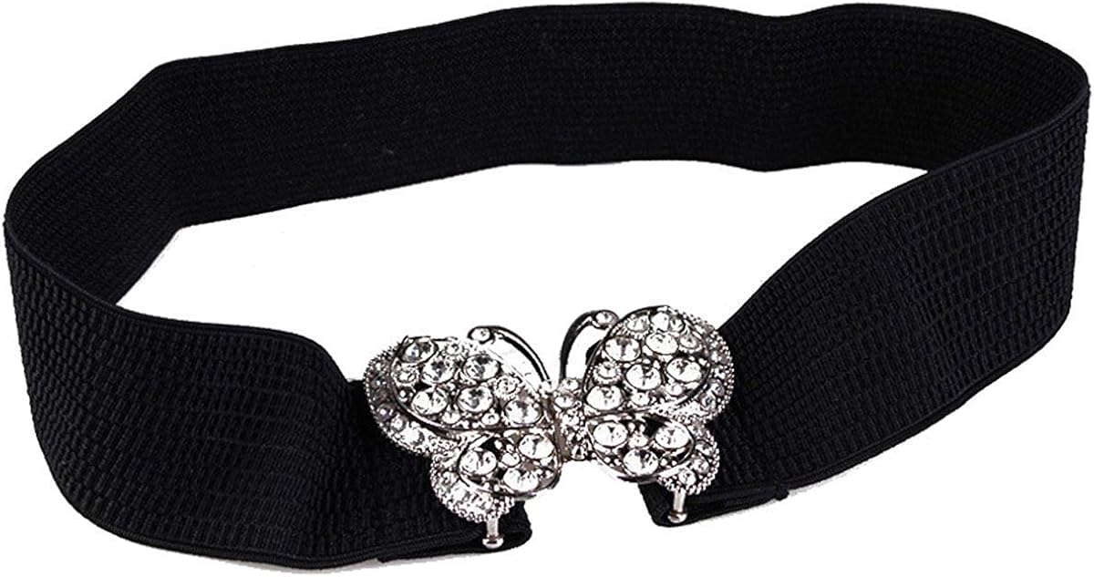 Elegant Women S Butterflies Belt With Wide Rhinestone Elastic Fashion