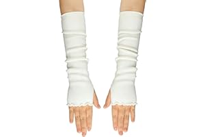 Black Wave Edge Style Long Arm Warmers Winter Thumbhole Stretch Arm Sleeves Fingerless Over Elbow Gloves for Women Ladies