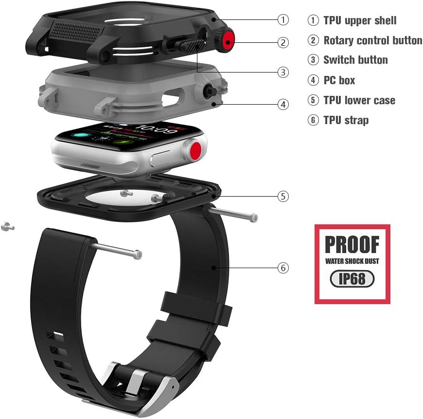 Waterproof 42mm Apple Watch Series 3 & 2 with Premium Soft Silicone Band Built-in Screen Protector, iwatch Protective Case Slim Thin Drop Shock Proof Apple Watch Case (Black) - Image 4