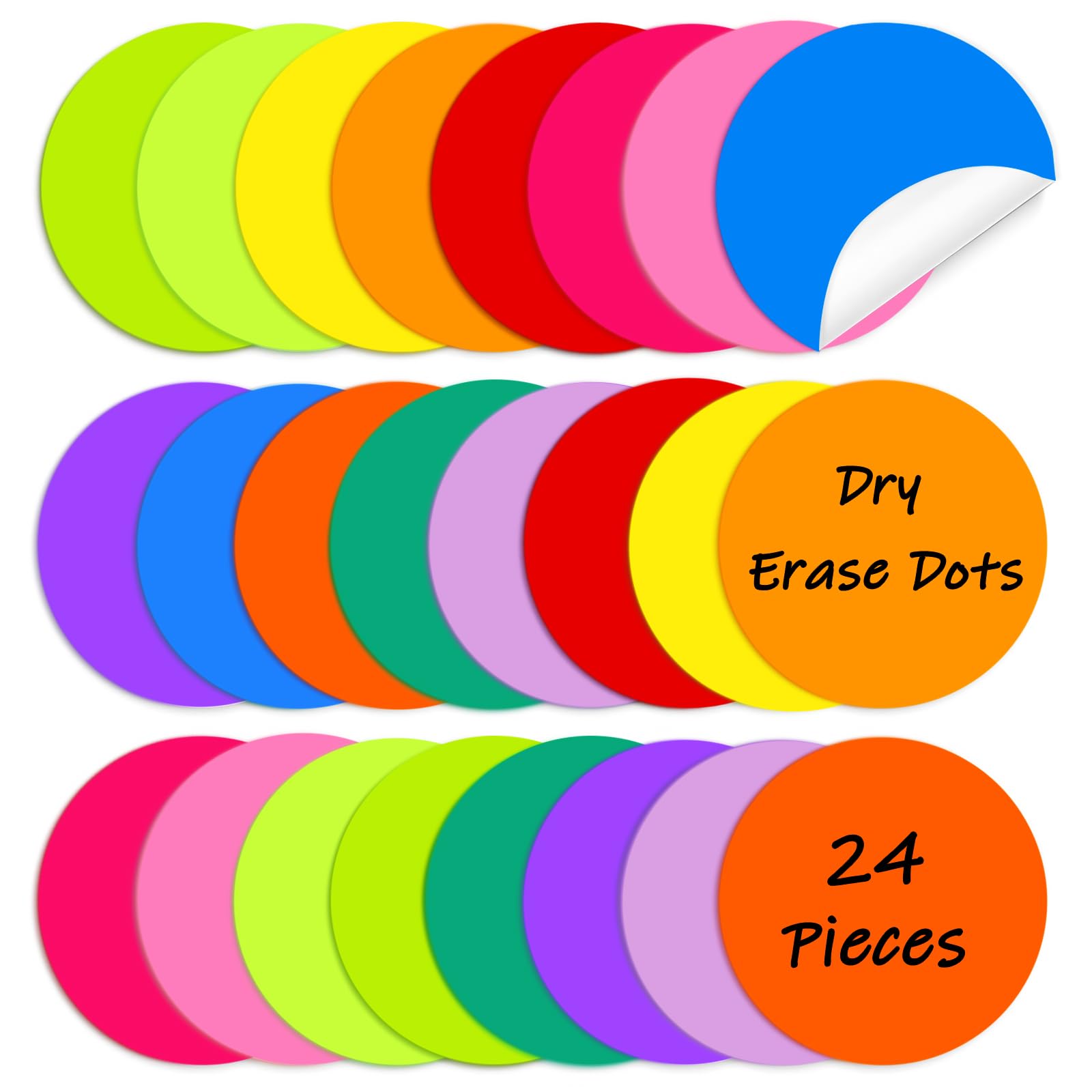 Photo 1 of 24 Pcs 11 Inch Dry Erase Dots Circles,Removable Vinyl Dot Wall Decal,Colorful Spots Wall Decals for Home Office School Decorations