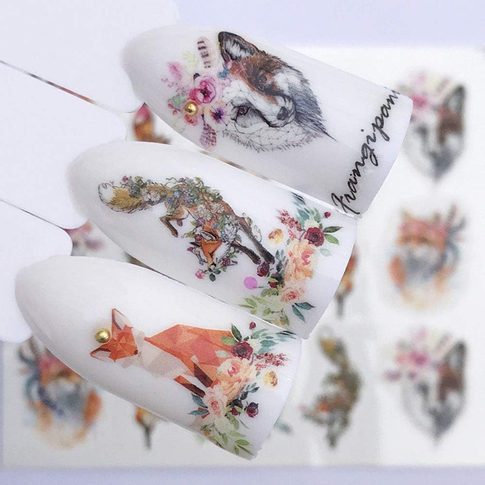 2019 10pcs/ Set NEW Designs Wolf Deer Flamingo Nail Art Water Decals Transfer Sticker Manicure Nail Decoration (Wolf YZW3075)