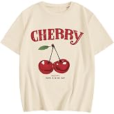 Bobeutou Cherry Shirt Women Fruit Graphic Printed Tshirt Vintage Tees Aesthetic Cute Preppy Cherries Shirts Casual Tops