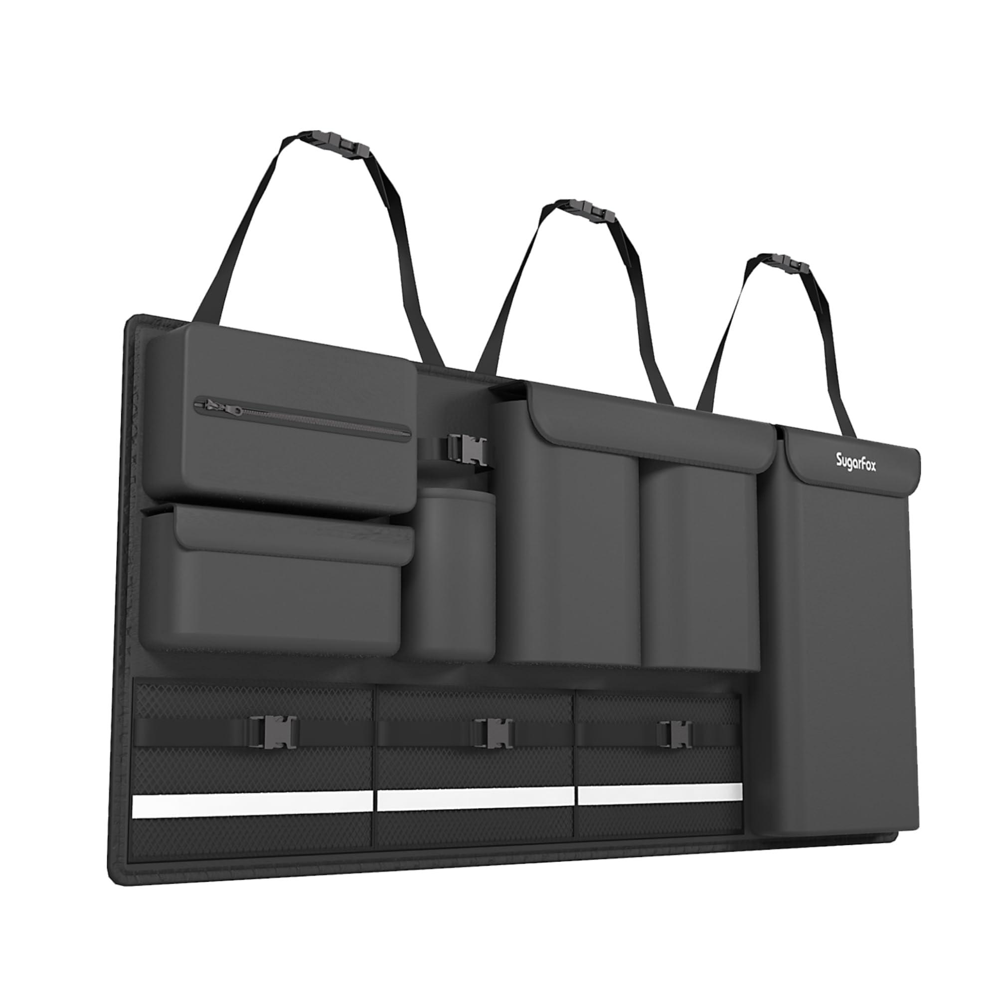 Photo 1 of SugarFox Backseat Hanging Trunk Organizer for SUVs, Cars, Trucks & MPVs | Multi-Pocket Storage with Anti-Slip Straps | Space-Saving Auto Accessory | Gift for Drivers | Black, 37.8" x 18.1" - K230