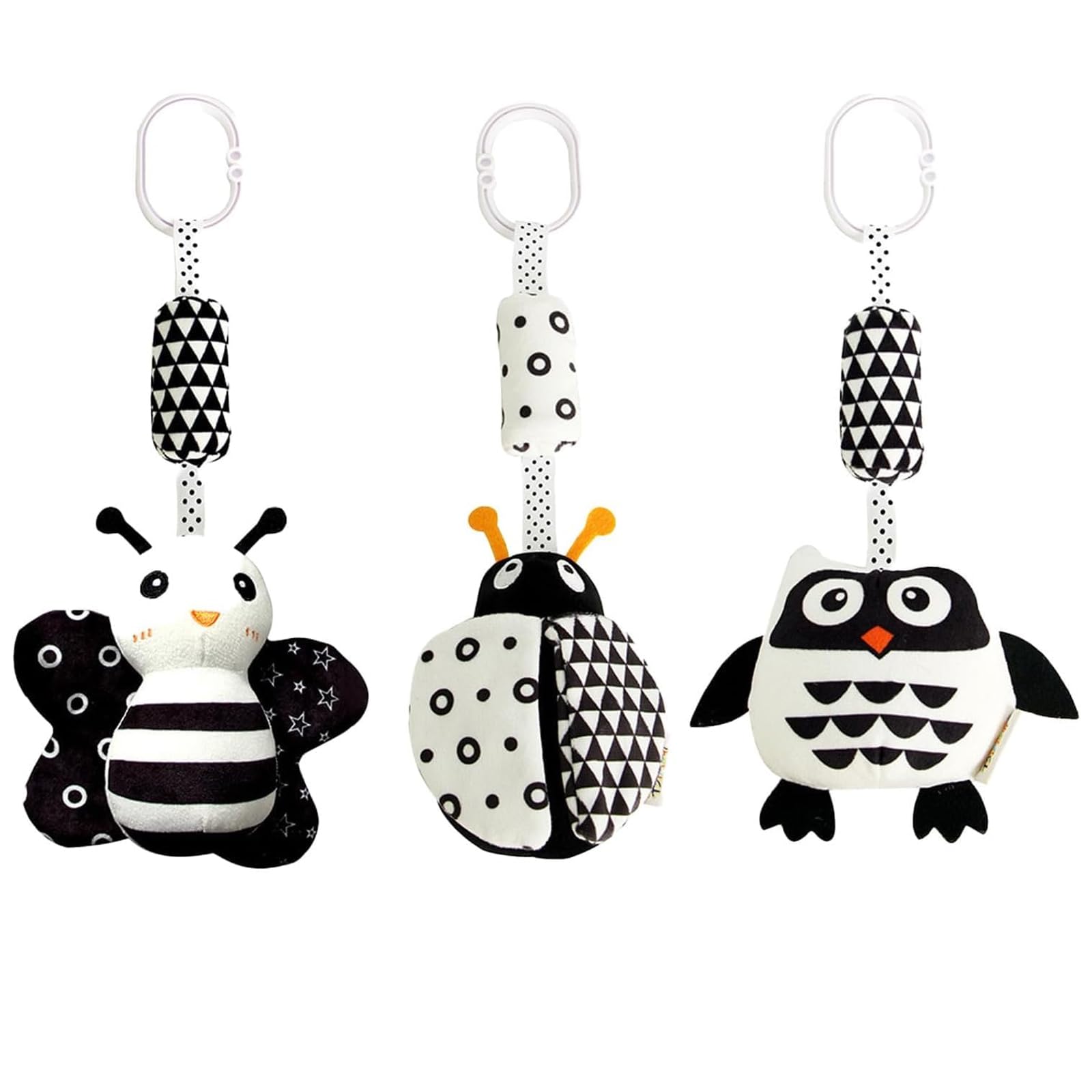 3PCS Hanging Toys High Contrast Black and White Sensory Gym Toys (Ladybug,Bee & Owl), Age 15+ (MXCRTYTS)