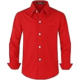 Spring&Gege Boys' Cotton Dress Shirt Long Sleeve Casual School Uniform Woven Button Down Shirt