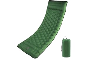 MINGPINHUIUS Camping Sleeping Pad with Pillow: Extra Thick 4.7 Inch Ultralight Self Inflating Air Mat, Connectable 50D Insulated Sleep Mattress for Backpacking, Camp, Hiking, Tent (Olive Green)