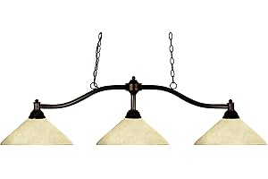 Z-Lite 147BRZ-AGM14 Chance Three Light Billiard, Steel Frame, Bronze Finish and Golden Mottle Shade of Glass Material