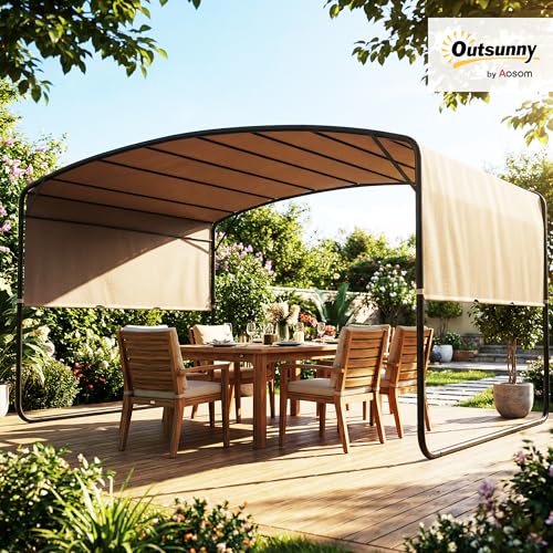 Outsunny 10' x 13' Retractable Pergola Canopy, Outdoor Metal Pergola Gazebo Sun Shade Shelter with Steel Frame, UPF30+ Sun Protection for Garden, Patio, Backyard, Deck, Khaki