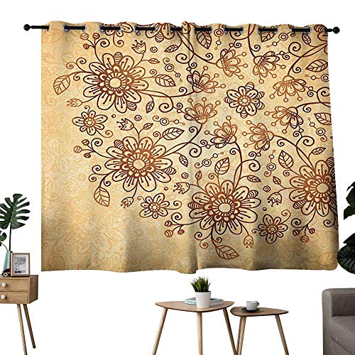 Zmacdk Bedroom Curtains 2 Panel Henna Doodle Flower Arrangement