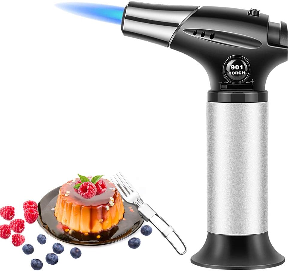 iVict Butane Torch Cooking Torch - Refillable Culinary Torch Kitchen Blow Torch Lighter with Safety Lock & Adjustable Flame for Cooking BBQ Baking Brulee Creme DIY Soldering - Butane Gas Not Include