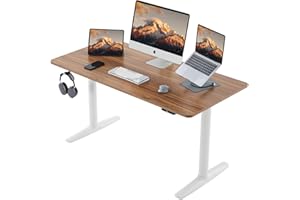 Deroavixe Electric Standing Desk, Height Adjustable Desk with Round Tube Legs, 55 x 28 Inches Memory Sit Stand up Desk, Home Office Workstation (Light Walnut Desktop + White Leg)