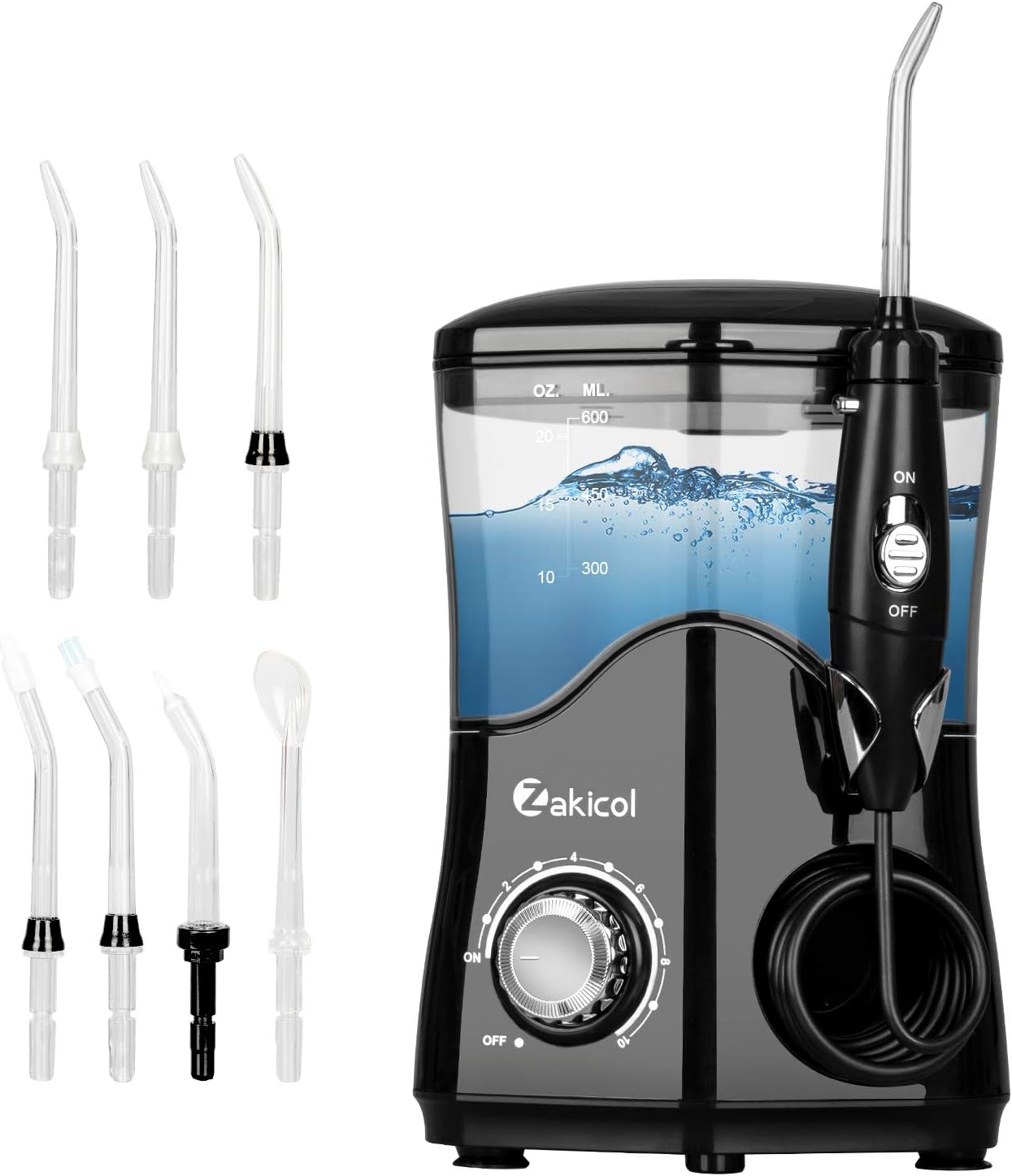 Zakicol Professional Water Flosser for Teeth/Braces, 600ml Countertop Dental Oral Irrigator Anti Leak, Electric Oral Floss Teeth Cleaner, 10 Adjustable Pressure, 7 Multifunctional Jet Tips for Family: Health & Personal Care