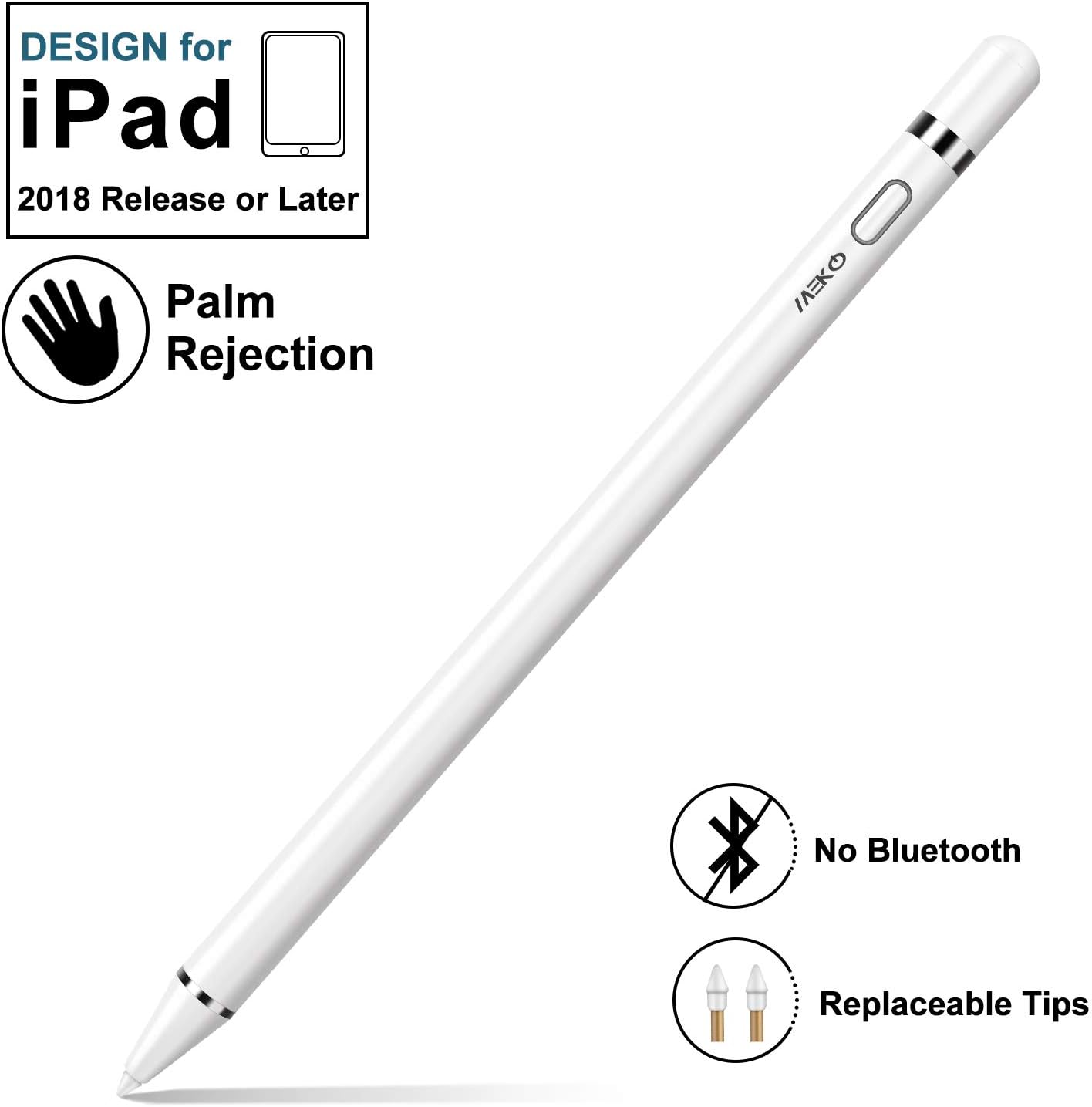 MEKO Upgraded Fine Tip Stylus Pen for 2018&2019&2020 Apple iPad with Palm Rejection, Compatible for iPad Pro 11/12.9 Inch 3rd&4th Gen, iPad 6th/7th Gen/Air 3rd Gen/Mini 5th Gen Digital Pencil -White
