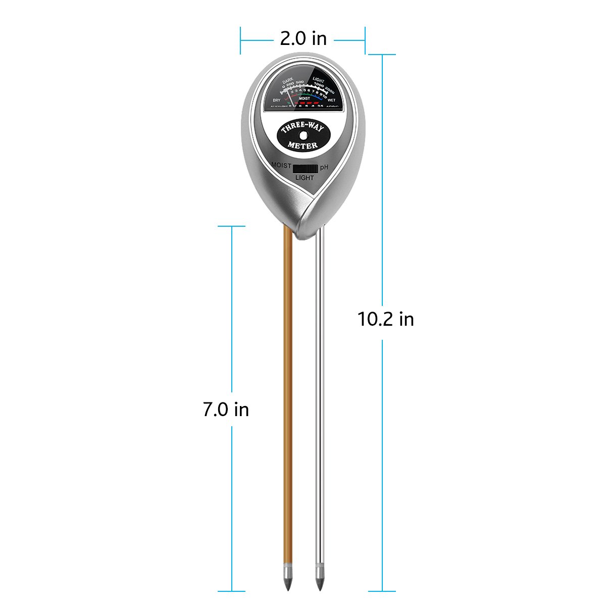 VDROL Soil PH Meter, 3 in 1 Soil Acidity Reader Light PH Moisture Meter Säuretester Pflanzenöltester Kit for Garden, Utilities, Agriculture, Indoor and Outdoor Use (No Battery Required)