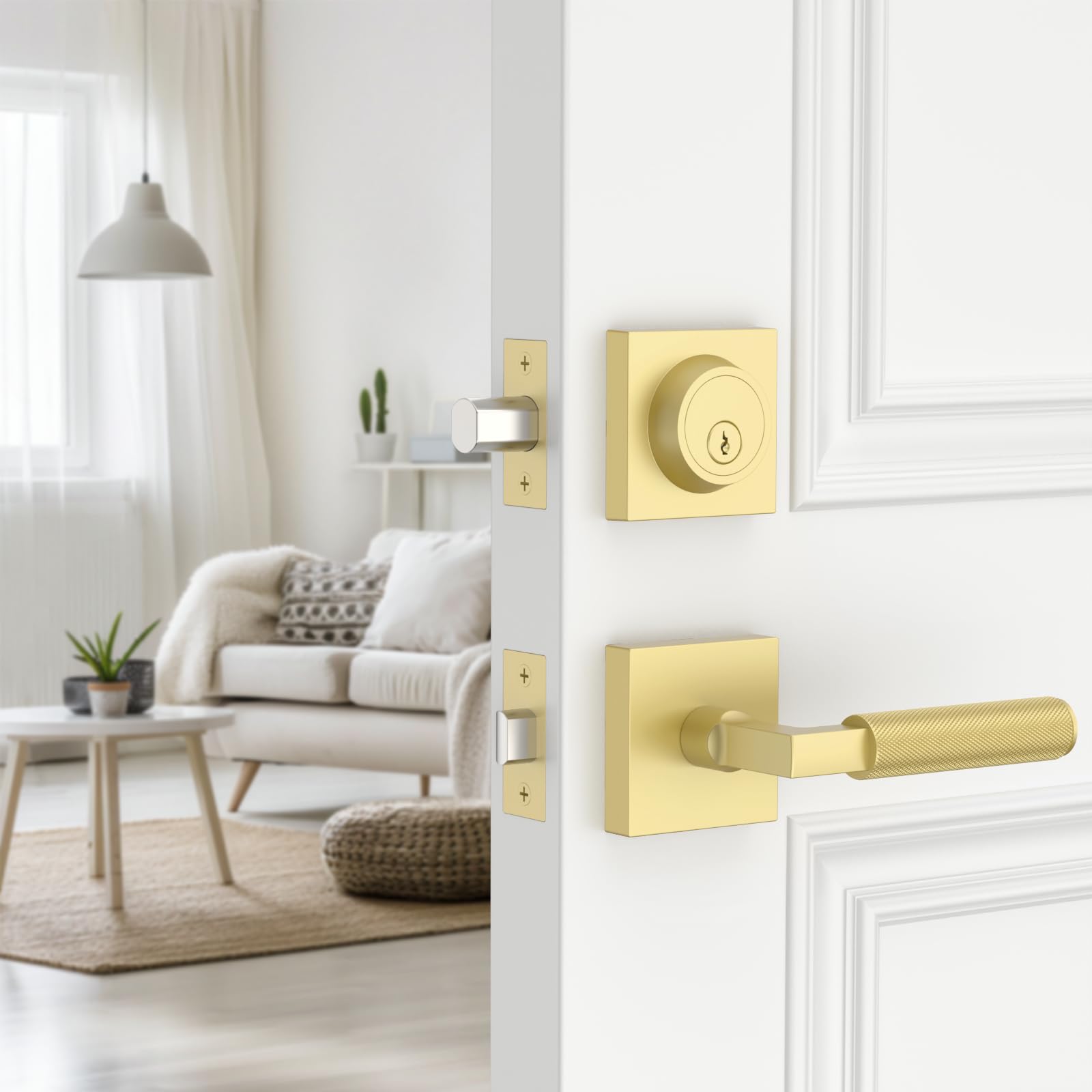 Photo 1 of Amerdeco Front Door Lock Set with Double Cylinder Deadbolt, Exterior Entry Door Lever, Heavy Duty Entry Door Locksets for Left or Right Hand Exterior Door?Brushed Gold 2 Pack?