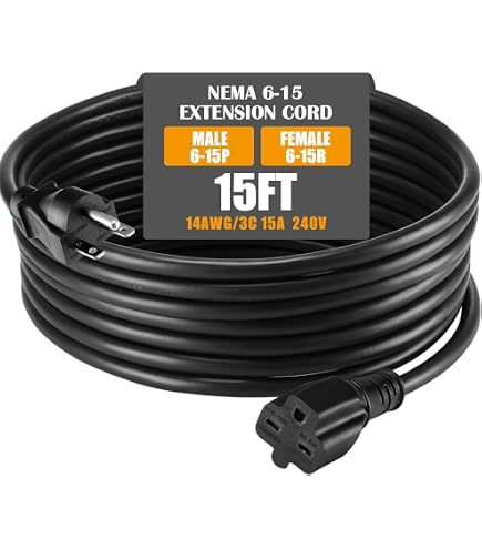 Parkworld NEMA 6-15 Extension Cord 6-15P to 6-15R (T Blade Female