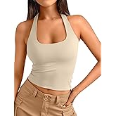 Trendy Queen Halter Tops for Women 2026 Summer Going Out Tops Backless Crop Sleeveless Workout Shirts Cute Y2k Clothes