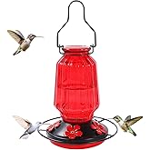 Glass Hummingbird Feeder for Outdoors Hanging, 16Oz Bird Nectar Feeder with Perch & 5 Flower Feeding Ports, Leak Proof for Outside Garden Decor Backyard, Gifts for Women Mom, Red