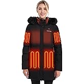 Venustas Women’s Long Heated Parka Jacket, 6 Heating Zones, Detachable Faux Fur Hood, Water-repellent Winter Coat