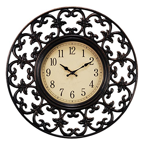 Kiera Grace Leon Wall Clock, 11-Inch, 1.5-Inch Deep, Brushed Bronze