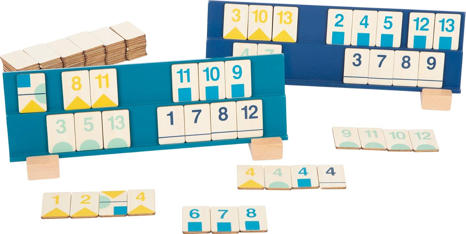 small foot 11716 Rummy Number Tiles Game made of wood, parlour game in modern colours, for ages 7+ years, Multicoloured