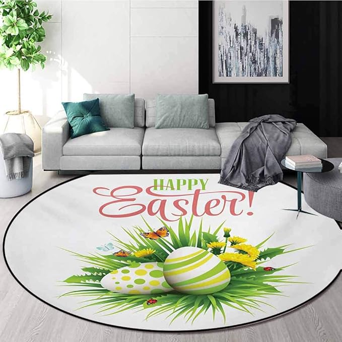 Easter AntiSkid Area Rug,Spring Season Foliage With Blooming Flowers