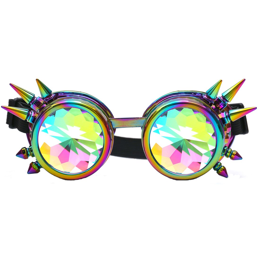 FLORATA Kaleidoscope Rainbow Steampunk Goggles Crystal Lenses Welding Eye Protect Vintage Glasses — image 1