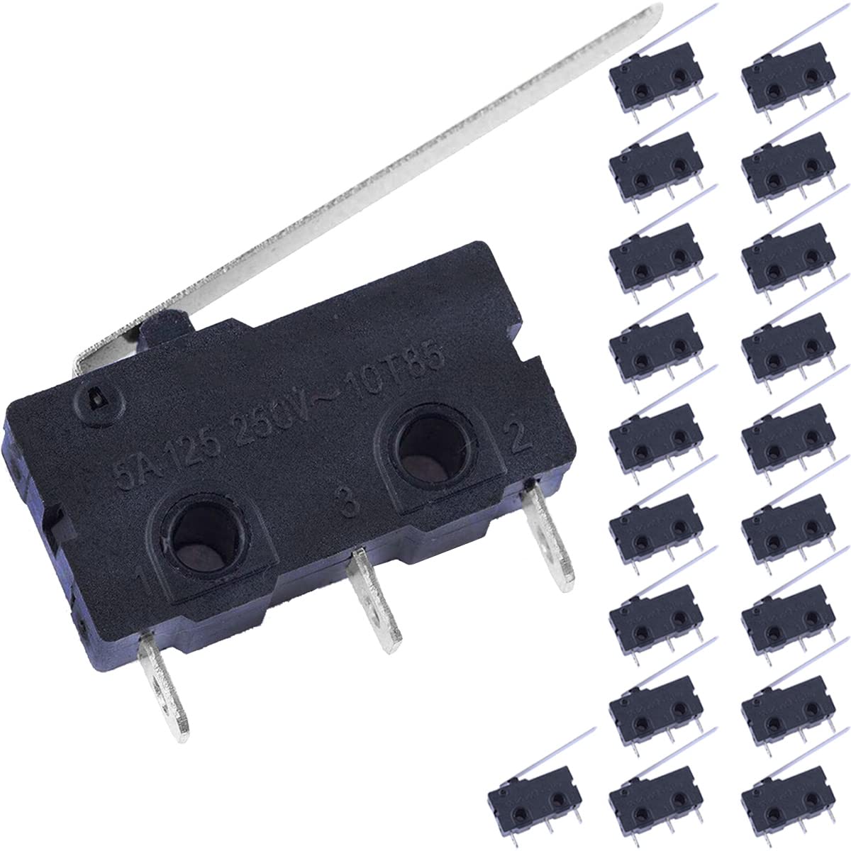 DAOKAI 20PCS Micro Limit Switch Long Straight Hinge Lever Arm 28MM 1NO 1NC 5A 125V/250V 3Pin Momentary Contact Switch for Various Industrial Automation Equipment