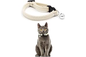 GOLDTIGER Furry Breakaway Cat Collar with Bell, Adjustable 7.87"-11.78" Kitten Collar, Suitable for All Types of Cats and Small Dogs (M, White)