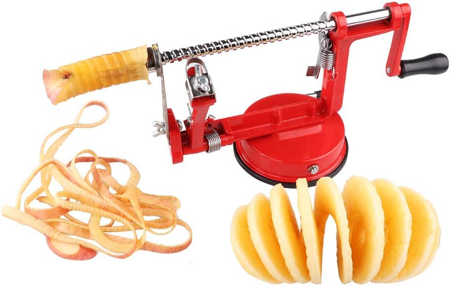 Apple Peeler, Stainless Steel Apple Corer Slicer Peeler, Durable Heavy Duty Die Cast Magnesium Alloy Apple Peeler Slicer Corer with Suction Base, Red: Kitchen & Dining